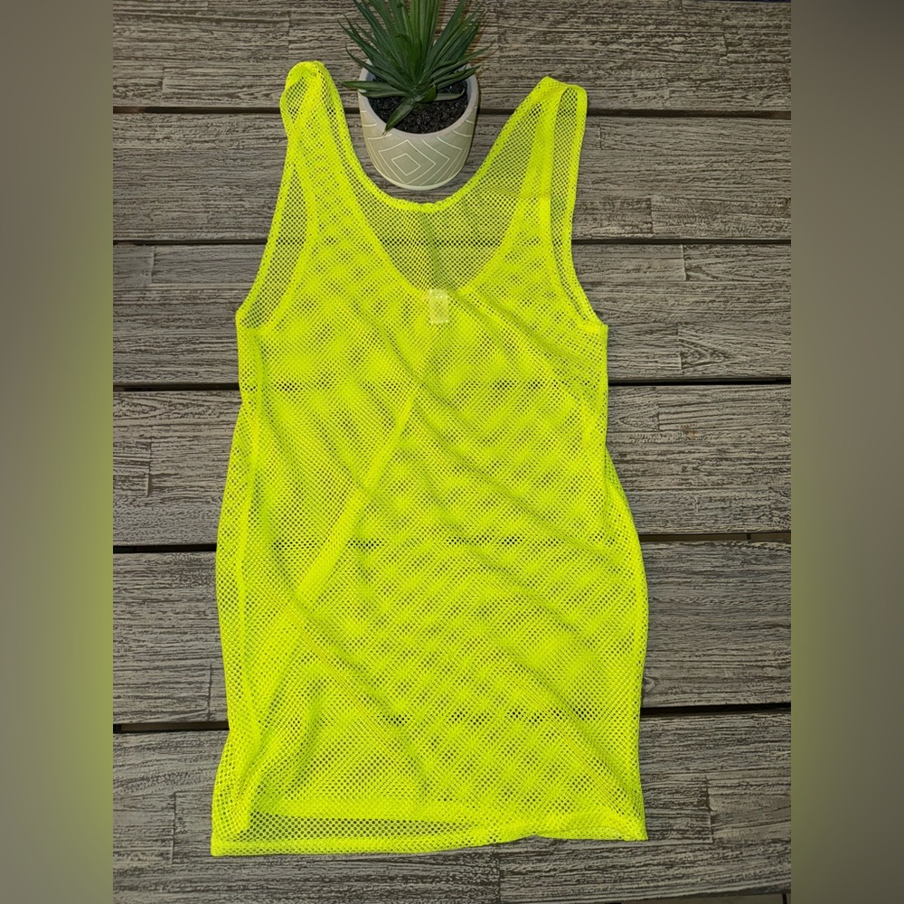 Women's Neon Yellow Mesh Swimsuit Cover-Up Dress